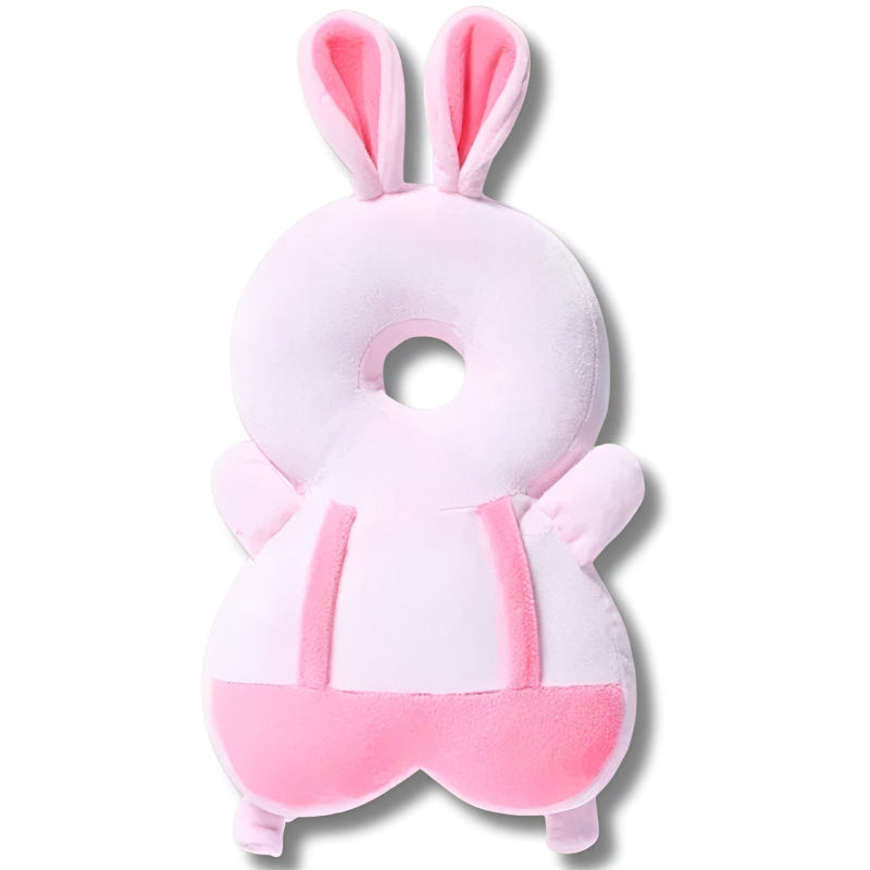 Plush toy with pink bunny ears and body on a white background