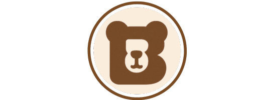 Logo of a bear with a letter 'B' inside a circular border on a white background