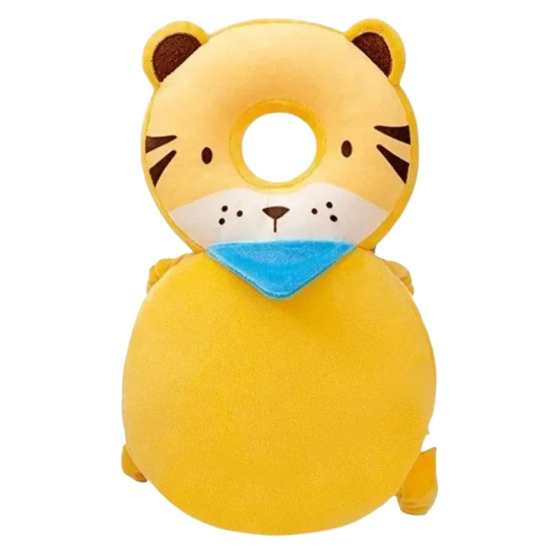 Yellow plush toy with a blue bandana on a white background