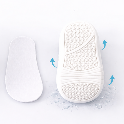White shoe insole with textured surface on a light gray background